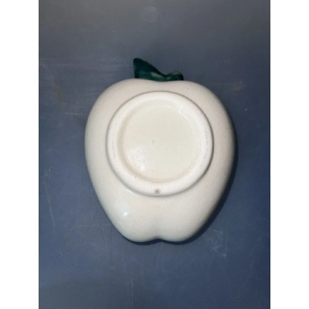 Ceramic Apple Bowl w/Spoon Condiment Serving Dish Spongeware Green & Red